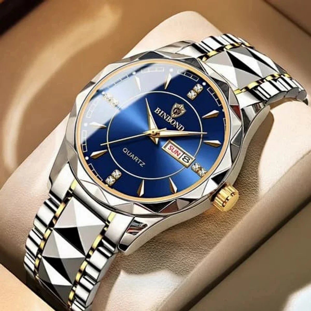 New BINBOND Men's Watch Luxury Brand Business Gold Watch Waterproof Dual Calendar Luminous Stainless Steel Men's Quartz Wrist Watch - Image 3